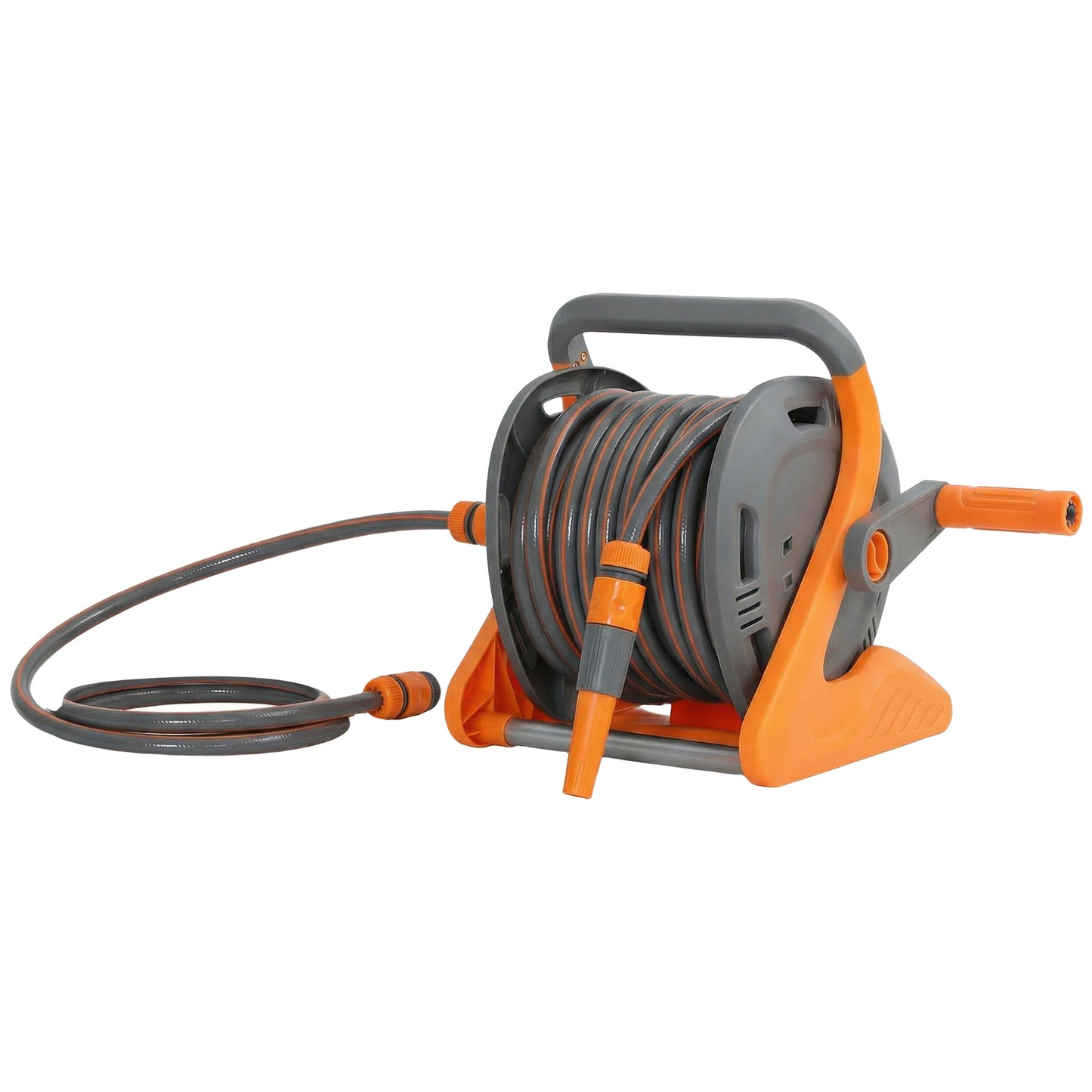 2-in-1 Portable & Wall Mounted Garden Hose Reel | 20+2m | Crank Handle | 2-Pattern Spray Nozzle | Rust-Proof PVC & PP | 8 Bar | 3/4" & 1/2" BSP Adaptor | 40x28x32cm | Orange