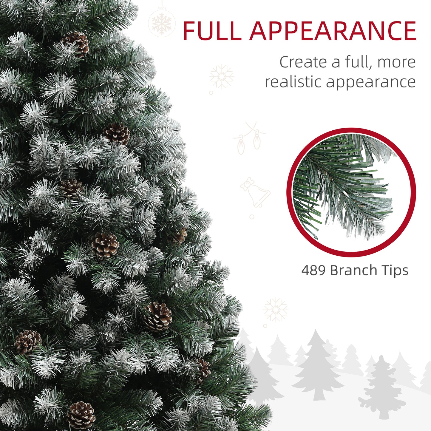 5ft Artificial Pine Christmas Tree with 489 Branch Tips and Steel Base, Realistic Hinged Tree with Pinecones, Holiday Décor for Home Office, Green