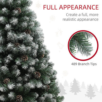 5ft Artificial Pine Christmas Tree with 489 Branch Tips and Steel Base, Realistic Hinged Tree with Pinecones, Holiday Décor for Home Office, Green