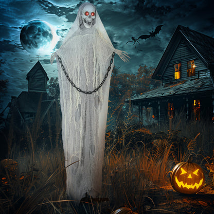 183 cm Life Size Halloween Animated Skeleton Grim Reaper with Glowing LED Eyes, Scary Halloween Decorations, Battery Operated, Indoor Party Props