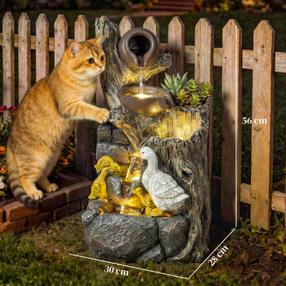 5-Tier Resin Log Waterfall Fountain | Warm White LED Lights | Adjustable Pump | Integrated Planter | 6-8L | 5W | 230V | 3m Cable | 30x28x56cm | Garden & Patio | Mixed Colour
