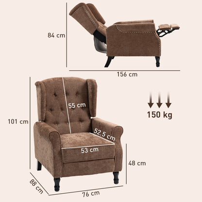 Retro Vintage Style 150° Reclining Armchair, with footrest - Brown / Dark Green / Beige