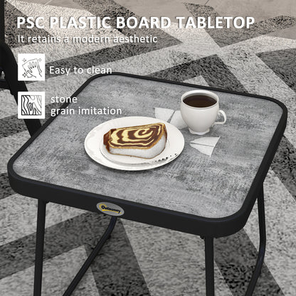 Outsunny 3 Piece Outdoor Bistro Set, Patio Stackable Armchairs with Breathable Mesh Fabric and SPC Board Coffee Table, Light Grey