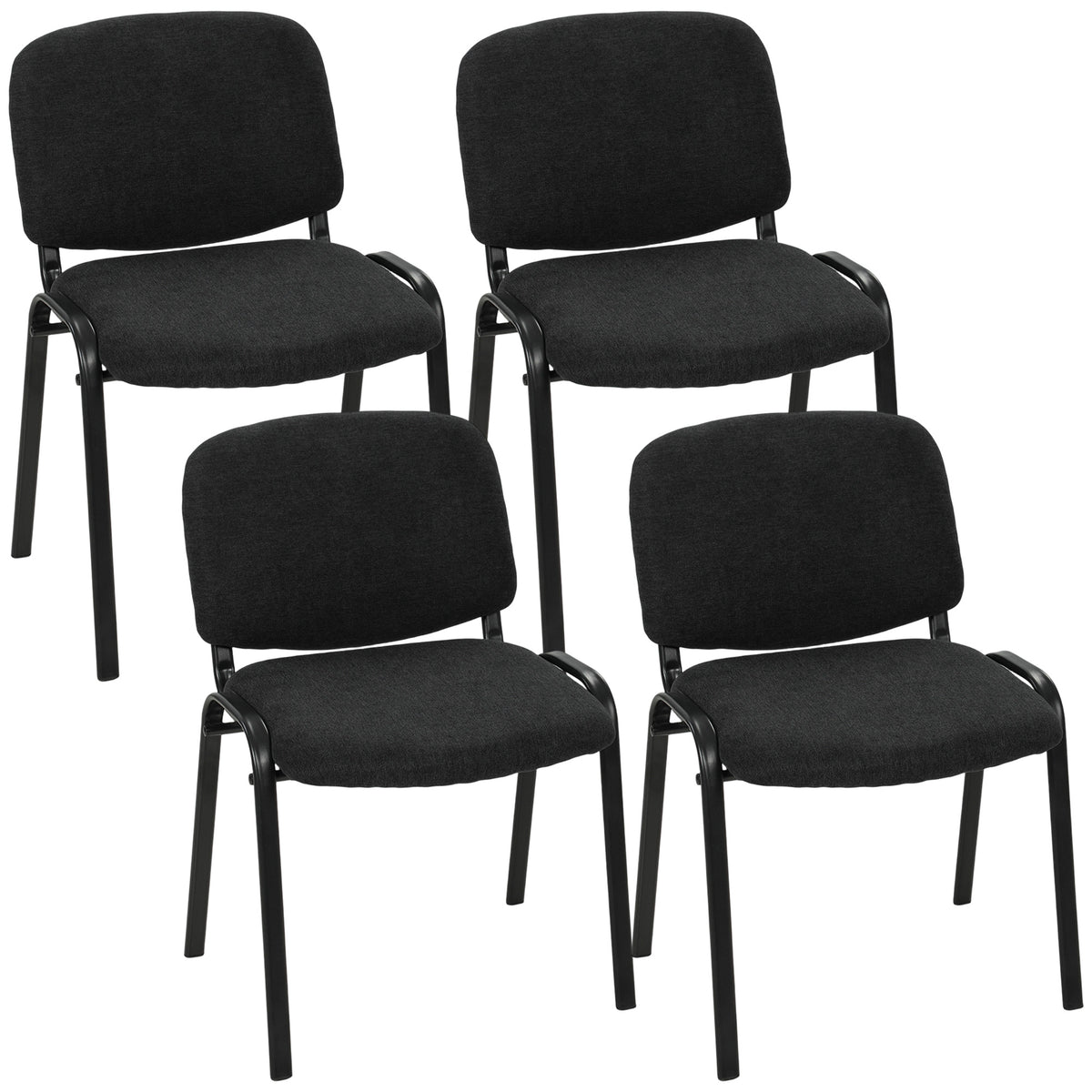 Stackable Office Reception Chairs Set of 4 | Black Padded Meeting Chairs | Steel Frame | 120kg Capacity