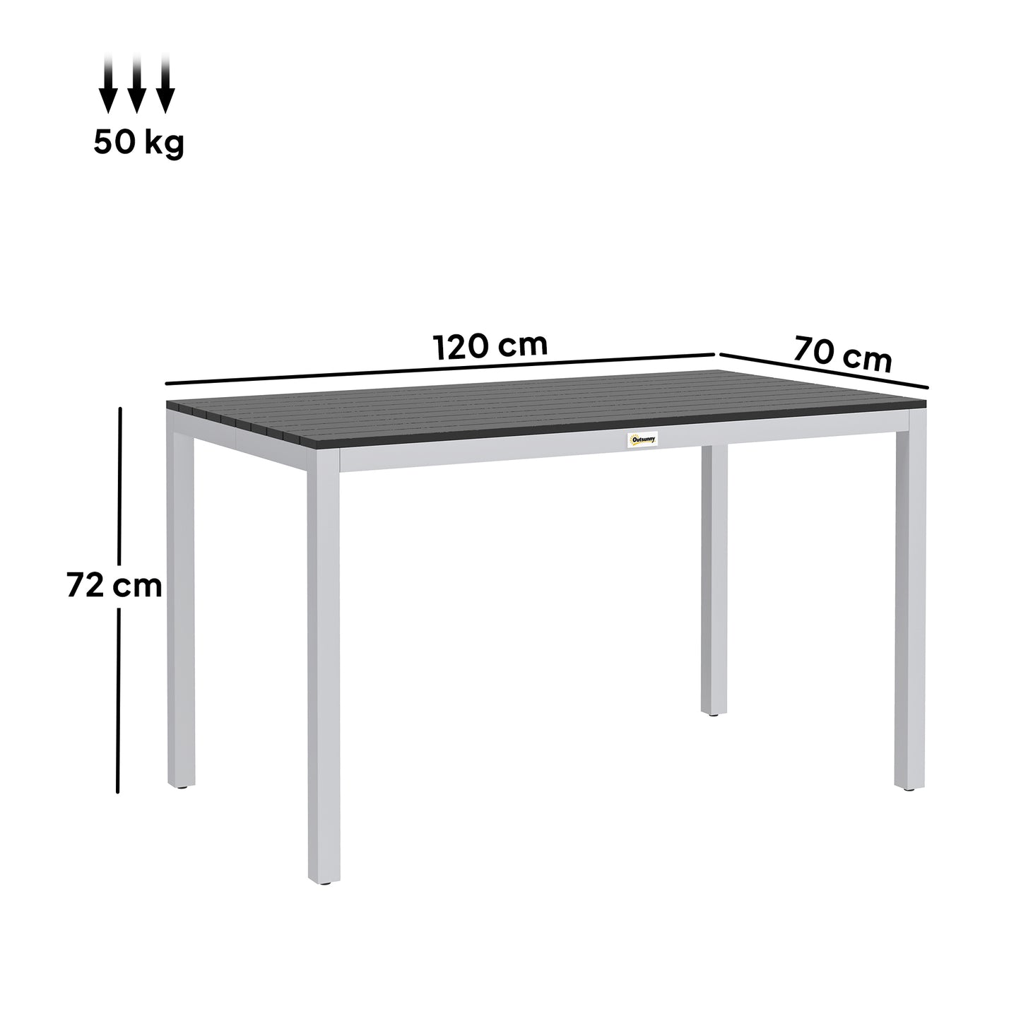 Outsunny Garden Table for 4-6, 120 x 70 cm Outdoor Dining Table with Rust-Resistant Aluminium Frame, for Patio, Terrace, Balcony, Black