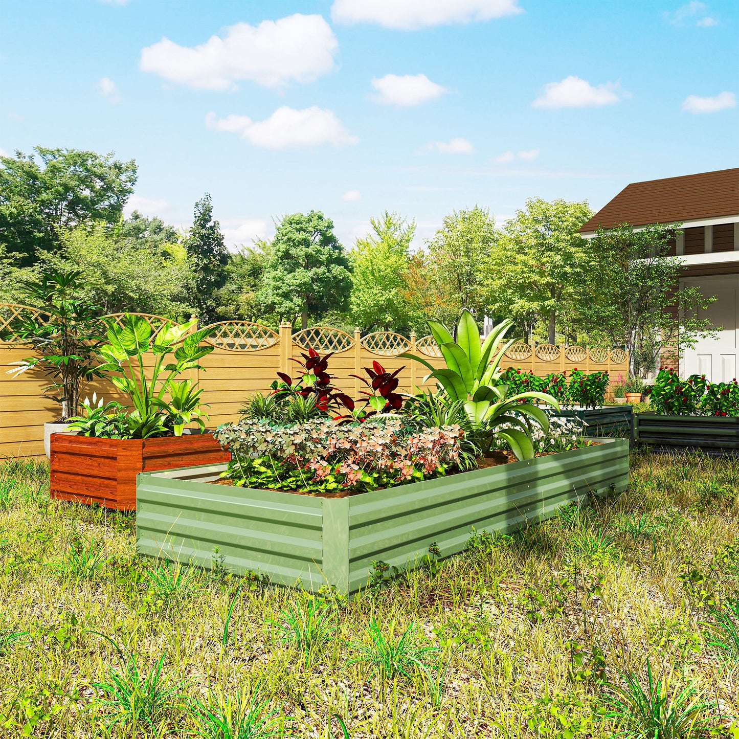 Galvanised Steel Raised Garden Bed | 2 Size Options 126x90.5cm or 241x90.5cm | Open Bottom | Rust-Resistant | Easy Assembly | Flowers Herbs & Veg | Light Green