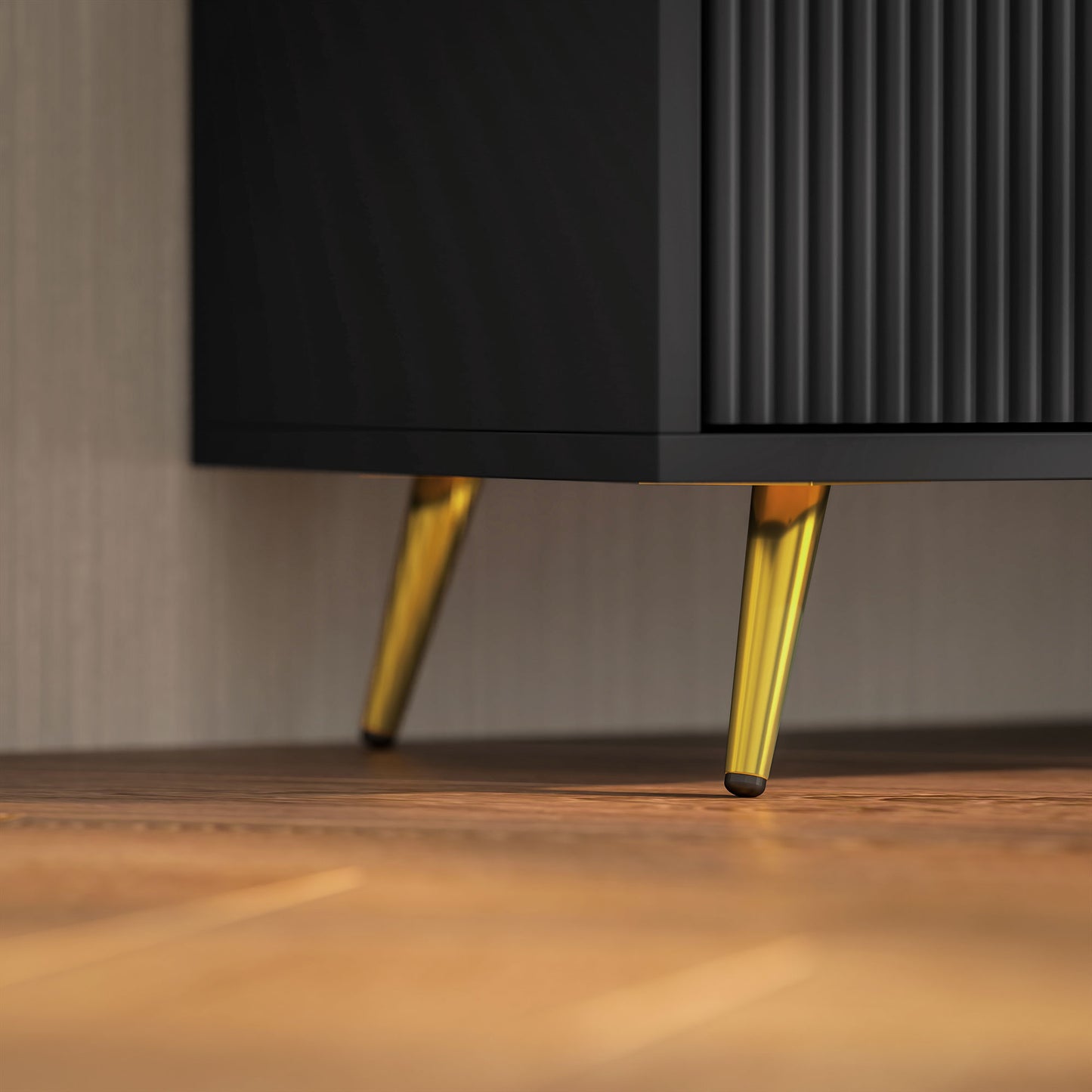 Modern TV Stand Cabinet for TVs up to 55", TV Unit with 2 Open Shelves and 2 Cabinets, w/ Cable Management for Living Room, Black