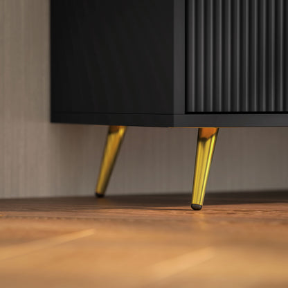 Modern TV Stand Cabinet for TVs up to 55", TV Unit with 2 Open Shelves and 2 Cabinets, w/ Cable Management for Living Room, Black