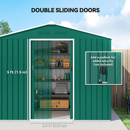 Large Galvanised Steel Garden Storage Shed | Double Sliding Door | 4 Ventilation Slots | Sloped Roof | 20kg/m² Snow Load | 236x171x191cm | Bikes Scooters Tools & Bins | Green