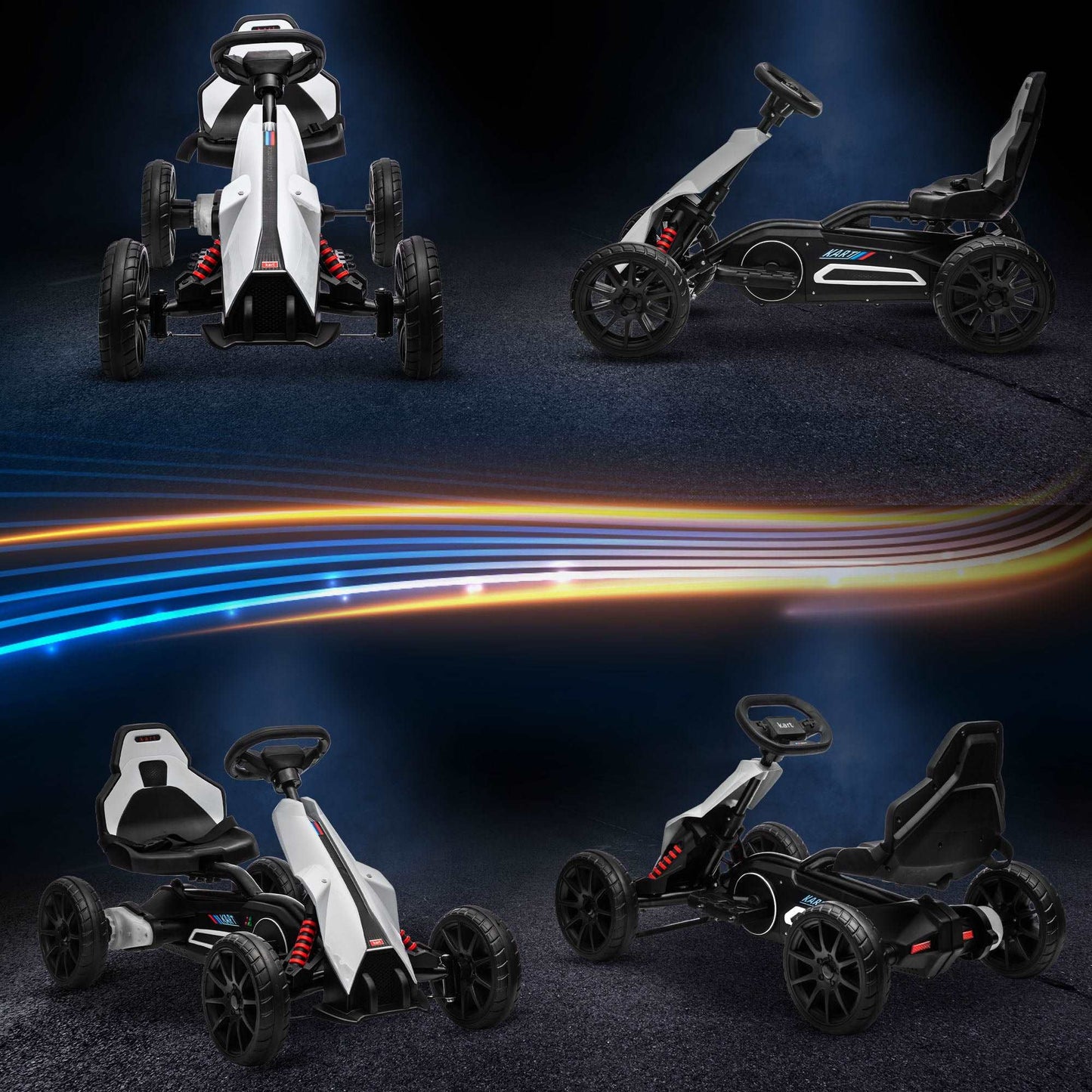 12V Electric Go Kart for Kids, Ride-On Racing Go Kart with Forward Reversing, Rechargeable Battery, 2 Speeds, for Boys Girls Aged 3-8 Years Old - White