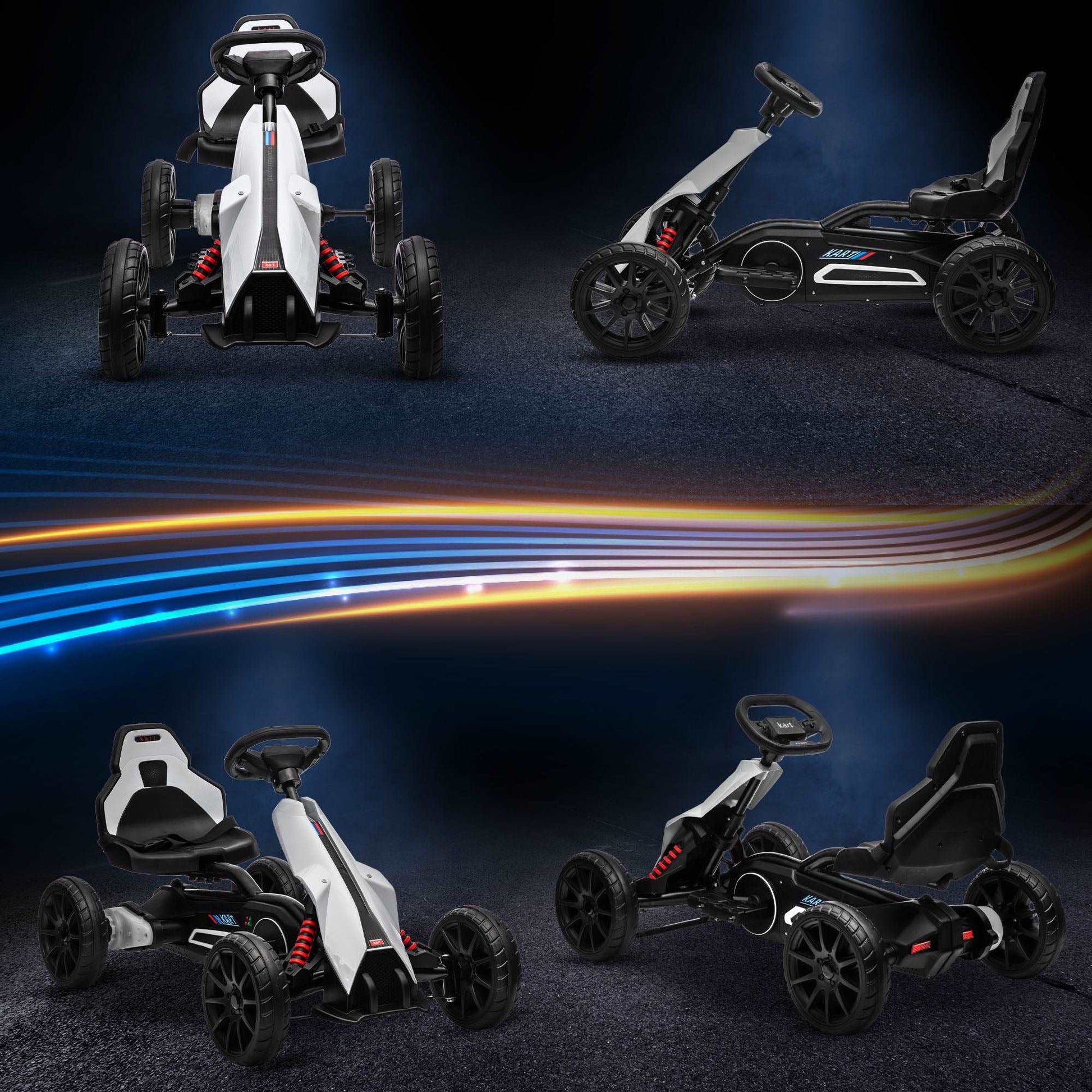12V Electric Go Kart for Kids, Ride-On Racing Go Kart with Forward Reversing, Rechargeable Battery, 2 Speeds, for Boys Girls Aged 3-8 Years Old - White