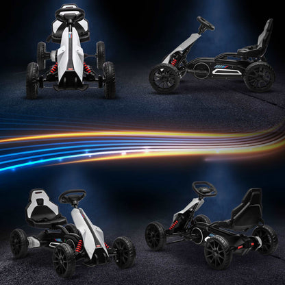 12V Electric Go Kart for Kids, Ride-On Racing Go Kart with Forward Reversing, Rechargeable Battery, 2 Speeds, for Boys Girls Aged 3-8 Years Old - White