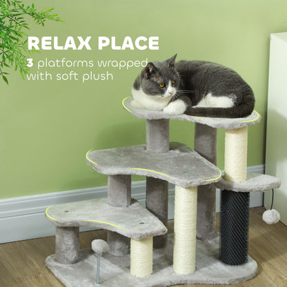PawHut Cat Tree 2 in 1 Pet Stairs w/ Scratching Tickling Post, Toy Balls, for Bed, Sofa, Couch, Light Grey