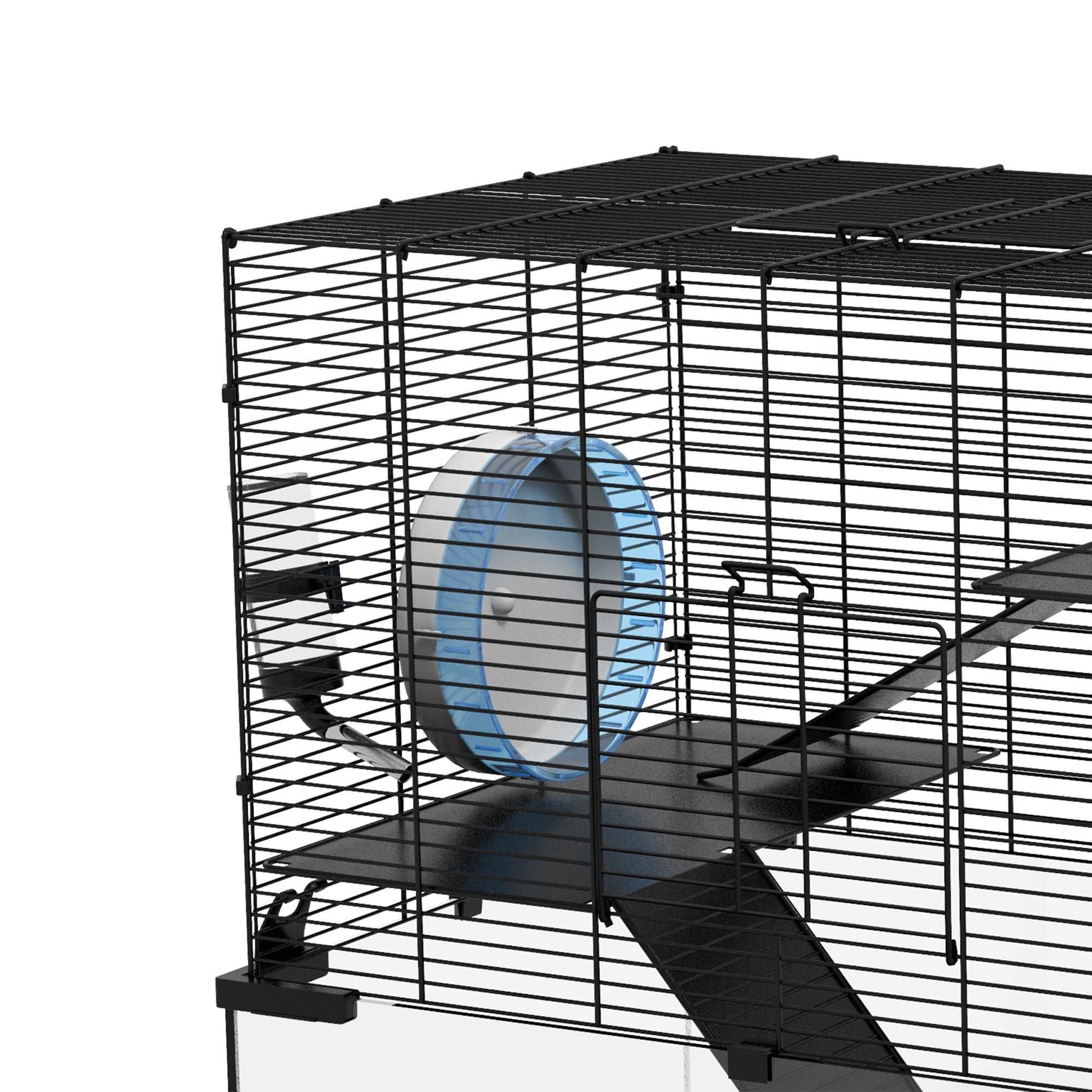 3 Tiers Hamster Cage, Gerbil Cage W/ Deep Glass Bottom, Non-Slip Ramps, Platforms, Hut Exercise Wheels Water Bottle for Syrian Dwarf Hamster