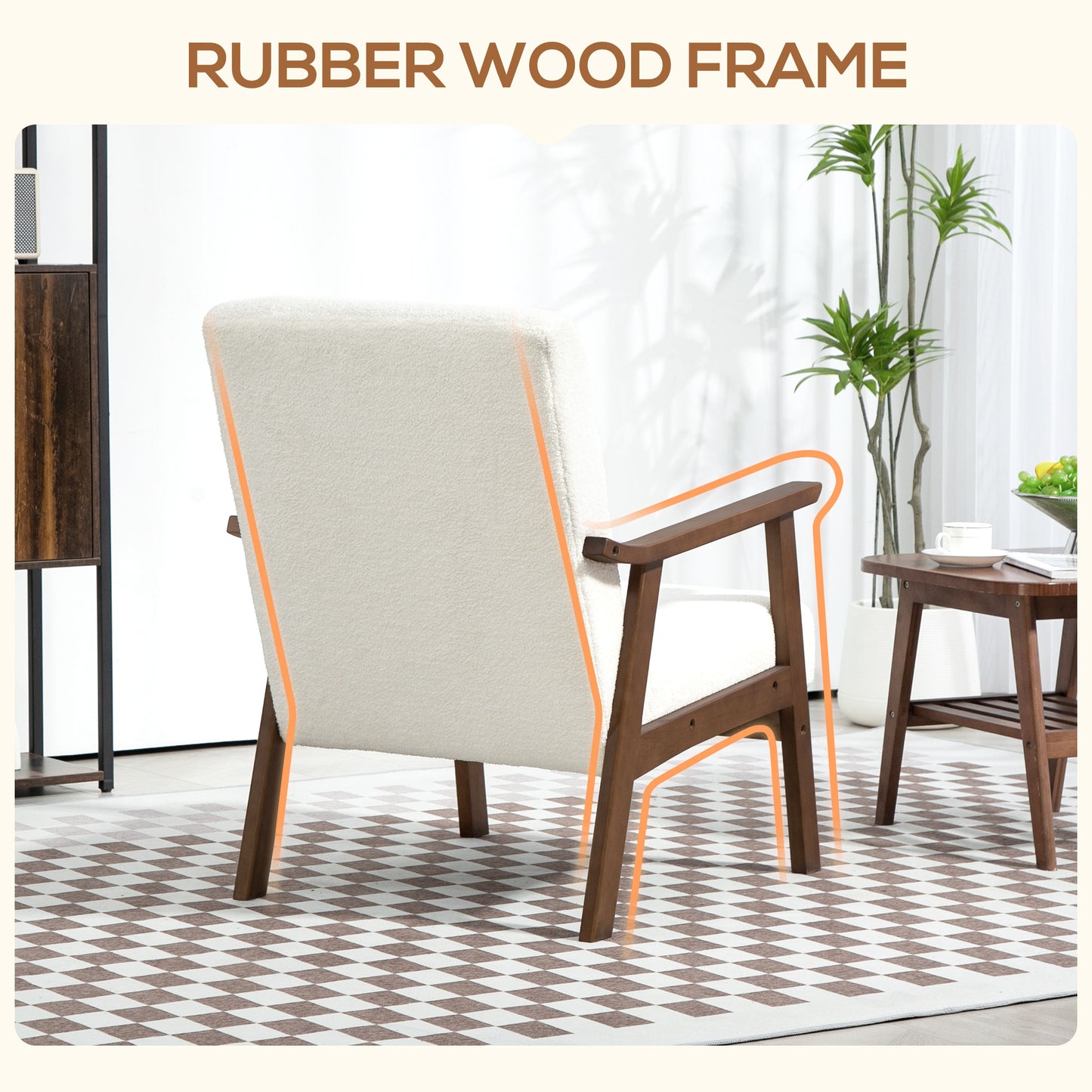 Retro Vintage Style Boucle Seat Mid Century Accent Chair - White