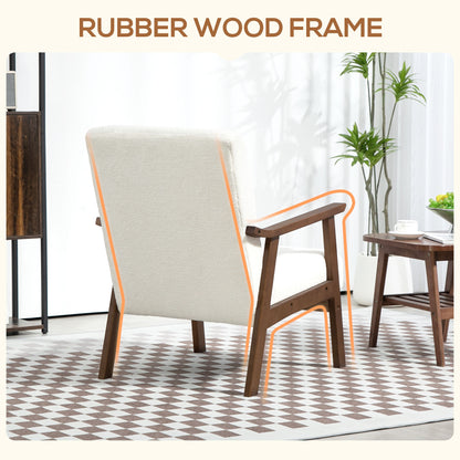 Retro Vintage Style Boucle Seat Mid Century Accent Chair - White