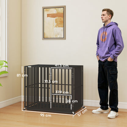 Heavy Duty Dog Crate with Wheels | 3-Door Access | Removable Tray | Top Playpen Opening | Medium & Large Dogs up to 30kg | Black