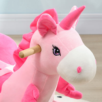 Kids Rocking Horse Ride on Unicorn with Songs, Wooden Base, Seat Belt, for 18-36 Months