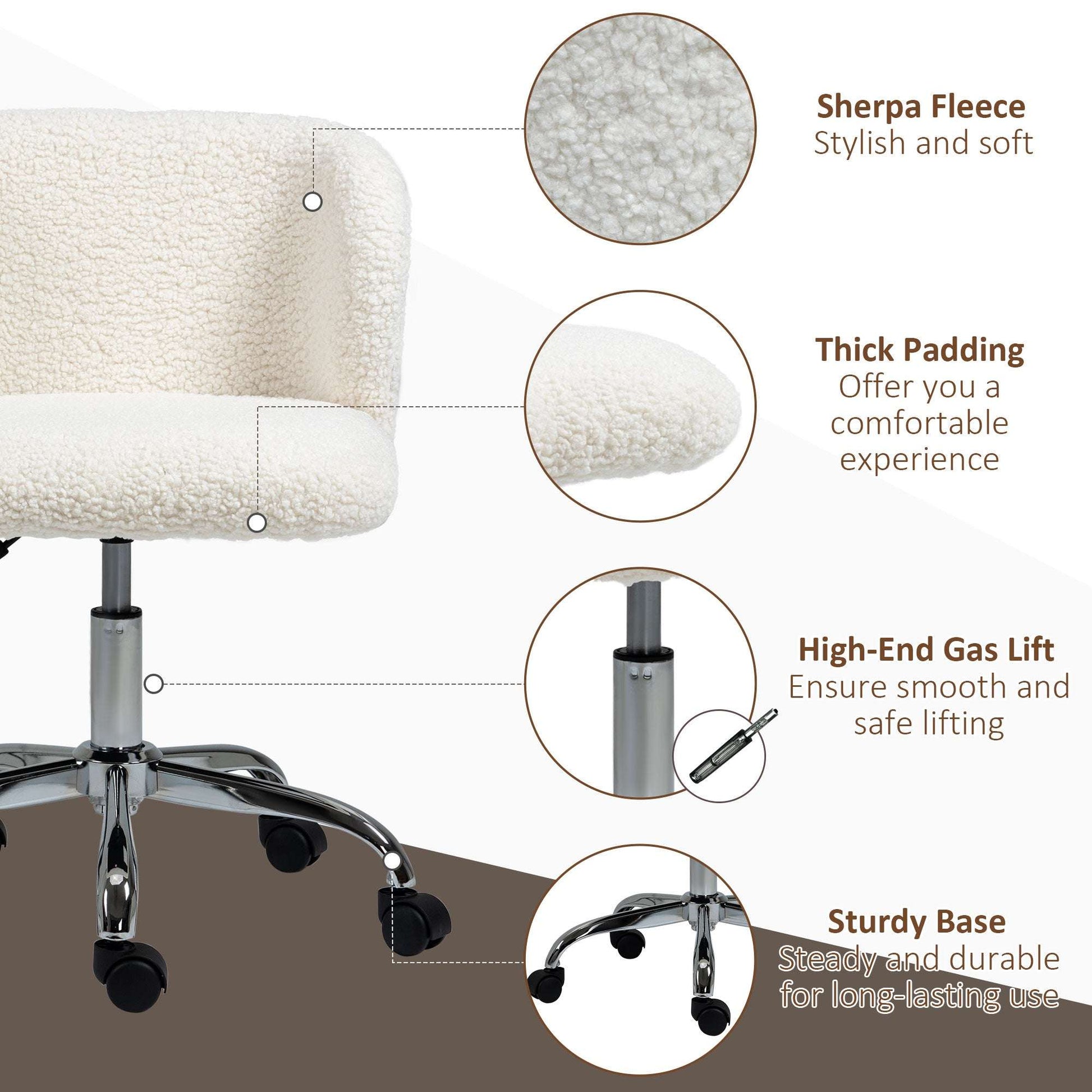 Office Chair with Adjustable Height and Wheels - White