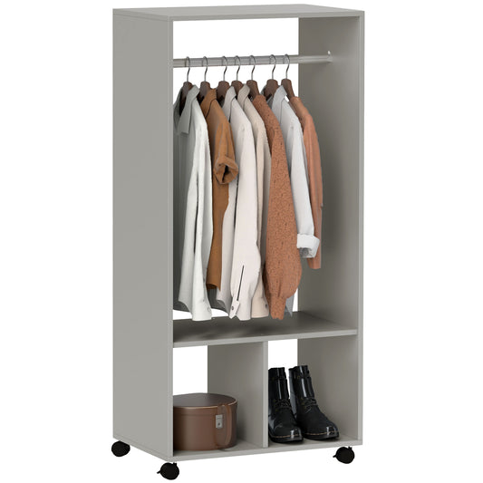 Open Wardrobe for Bedroom, Small Wardrobe on Wheels W/ Clothes Rail, Storage Shelves, Mobile Garment Rack Cloakroom, Hallway, Grey