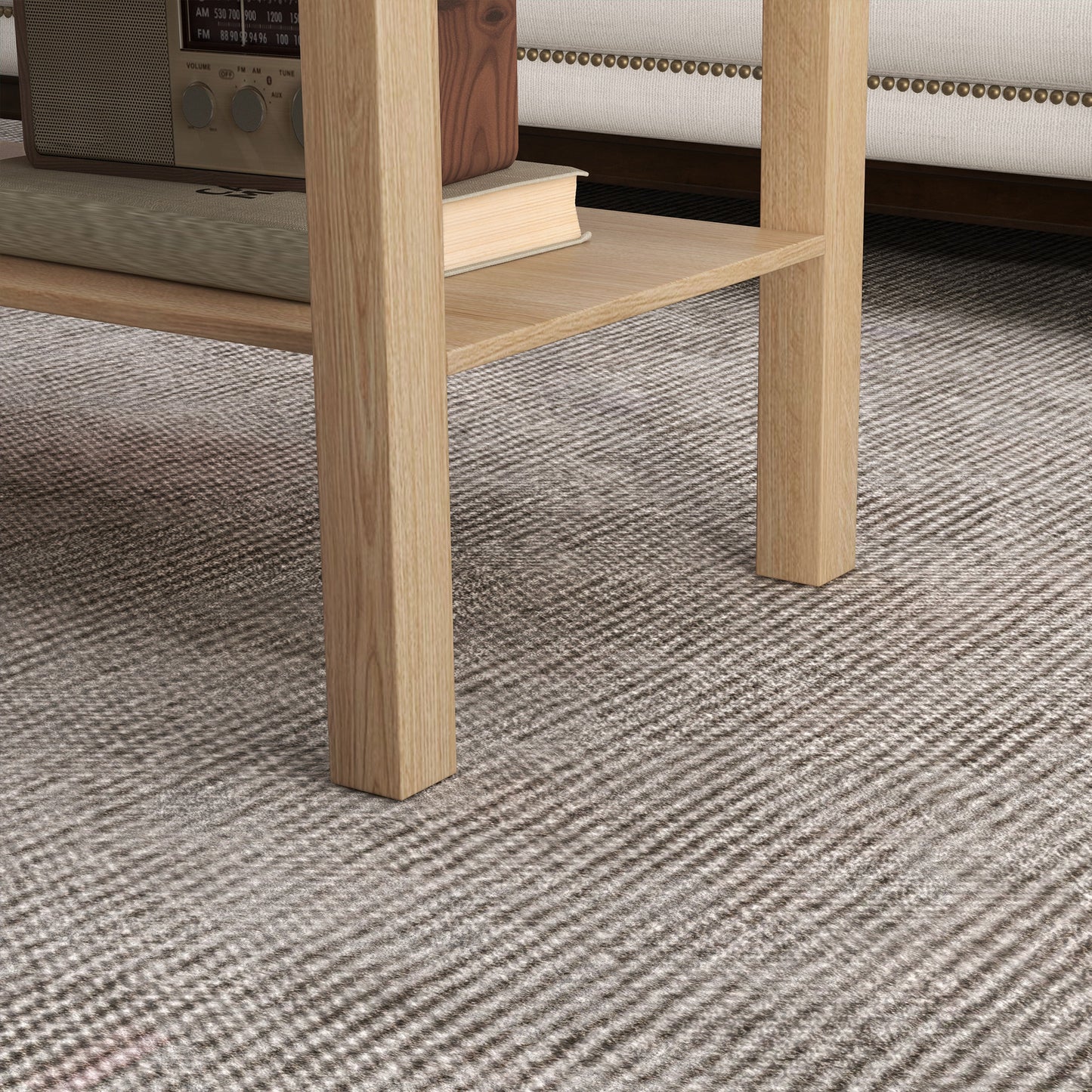 2-Tier Coffee Table with Storage Shelf, Rectangular Centre Table for Living Room, Home Office, Natural Wood Finish