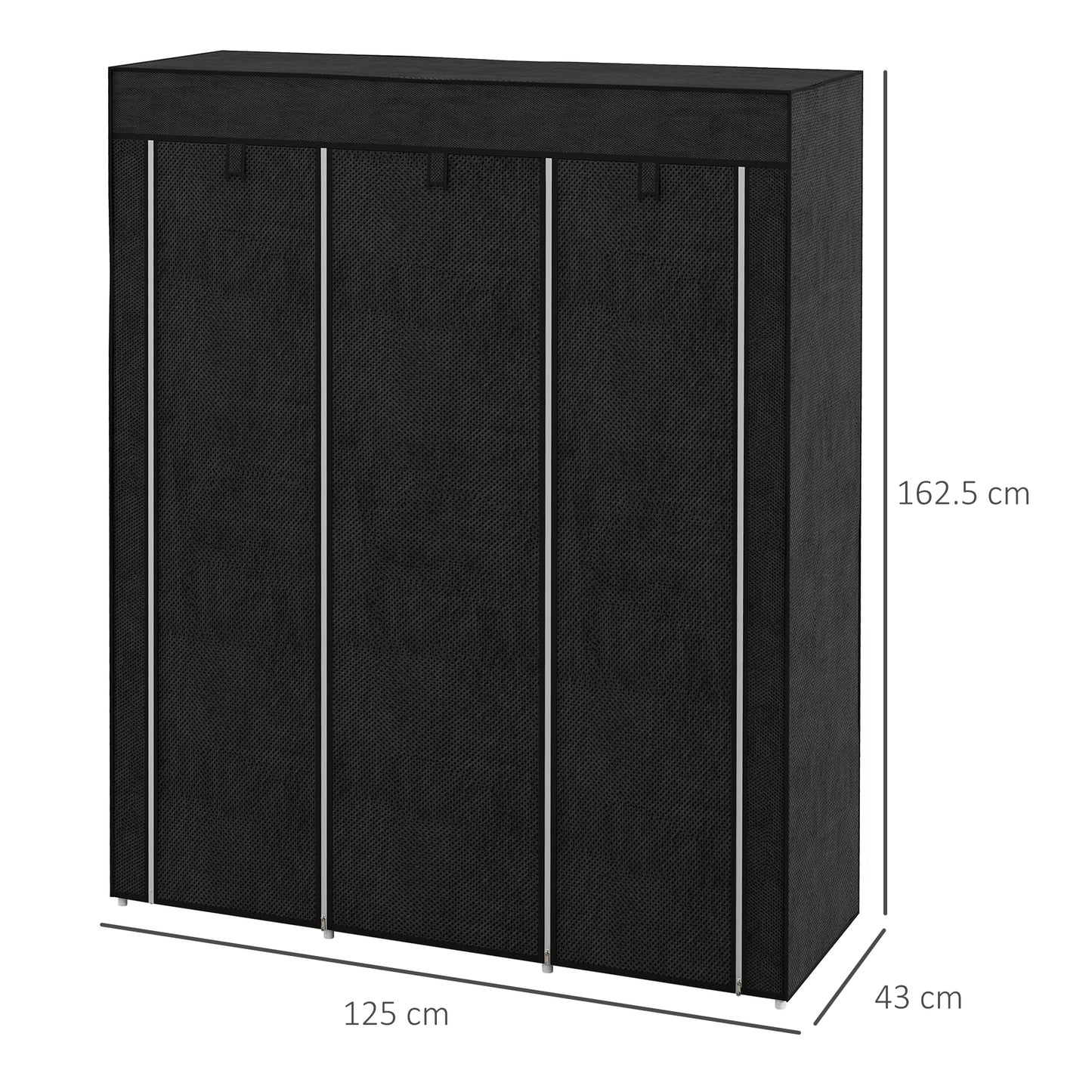 Fabric Wardrobe, Portable Wardrobe, Clothes Storage Unit with 8 Shelves, 2 Hanging Rods, 125 x 43 x 162.5 cm, Black