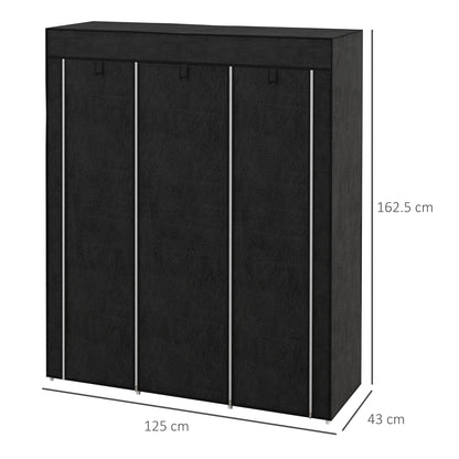 Fabric Wardrobe, Portable Wardrobe, Clothes Storage Unit with 8 Shelves, 2 Hanging Rods, 125 x 43 x 162.5 cm, Black