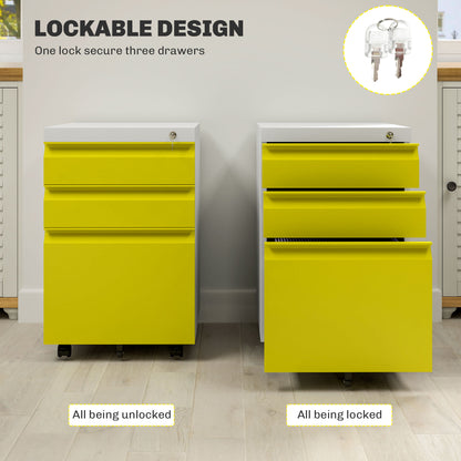 Vinsetto 3 Drawer Filling Cabinet, Mobile Metal File Cabinet with Anti-tilt Design for Letter, A4, Legal Size