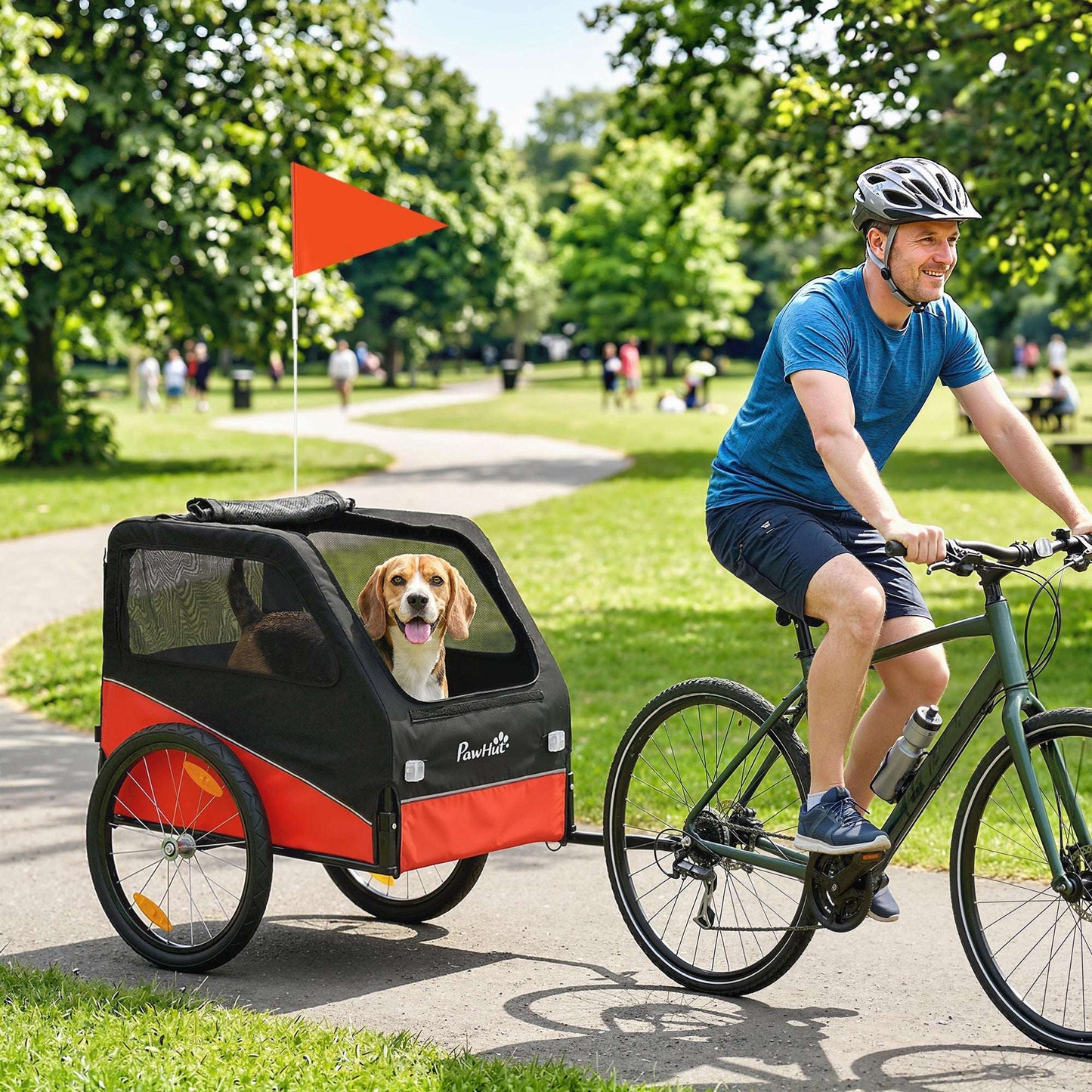Dog Bike Trailer | 20kg Capacity | 20" Inflatable Rubber Wheels | Universal Coupler | 600D Oxford Fabric | Steel Frame | Reflectors & Safety Flag | Foldable | 139x72x88cm | Red