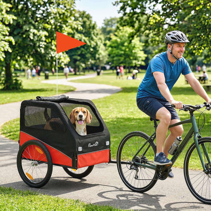 Dog Bike Trailer | 20kg Capacity | 20" Inflatable Rubber Wheels | Universal Coupler | 600D Oxford Fabric | Steel Frame | Reflectors & Safety Flag | Foldable | 139x72x88cm | Red