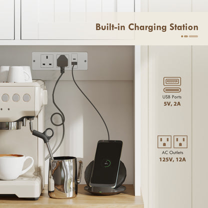 173cm Tall Kitchen Cupboard | Charging Station | Pantry Storage Cabinet | Adjustable Shelves | 4 Door Racks | White