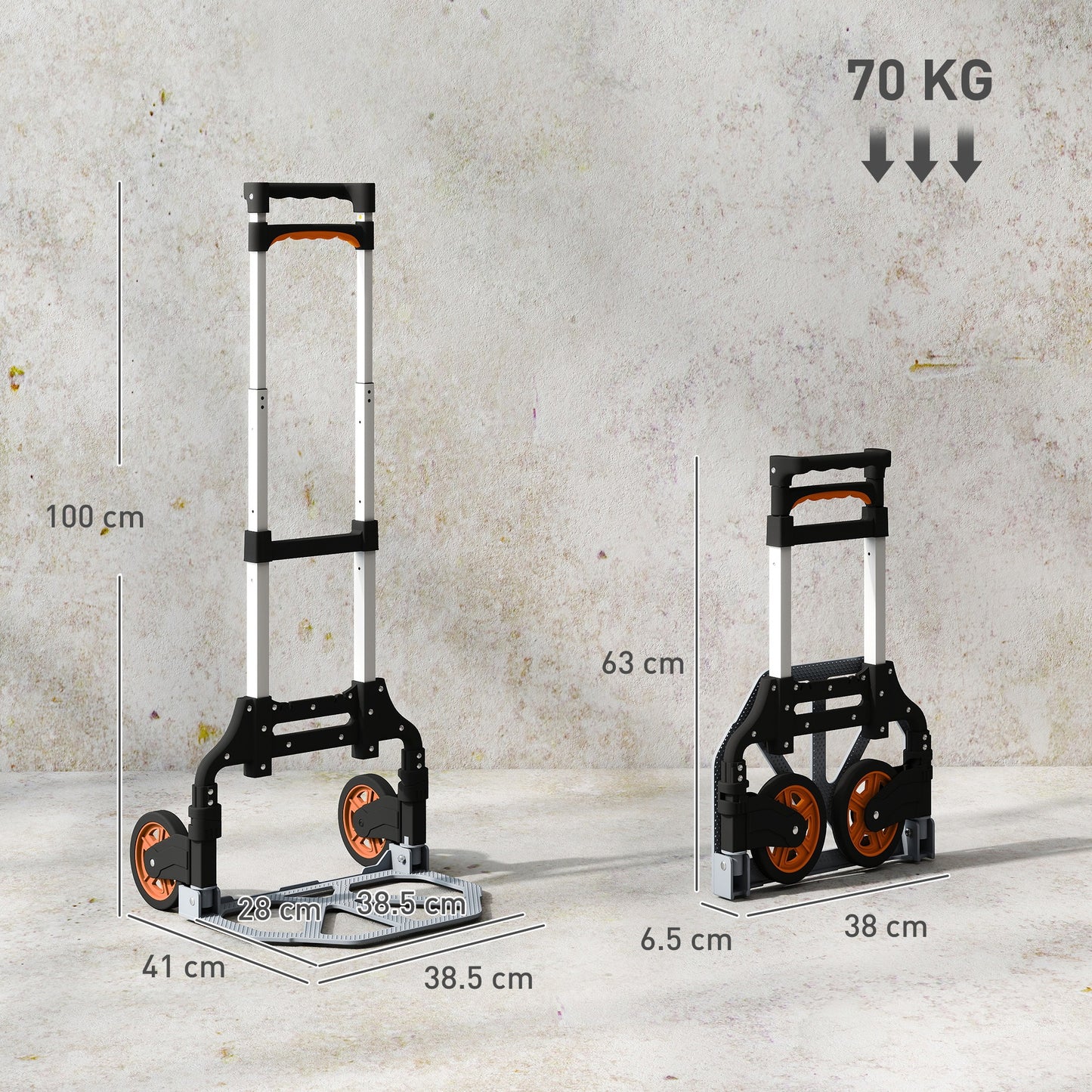 Folding Sack Truck, 70kg Lightweight Hand Truck with Wheels, Foldable Trolley Cart with Telescoping Handle for Warehouse, Office, Luggage, Silver Tone