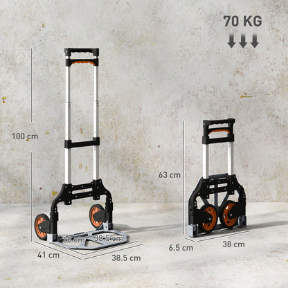 Folding Sack Truck, 70kg Lightweight Hand Truck with Wheels, Foldable Trolley Cart with Telescoping Handle for Warehouse, Office, Luggage, Silver Tone