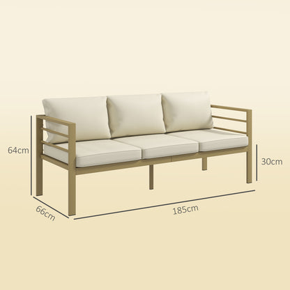3-Seater Garden Bench Sofa | Thick Cushions | Aluminium Frame | Cream White | 185cm