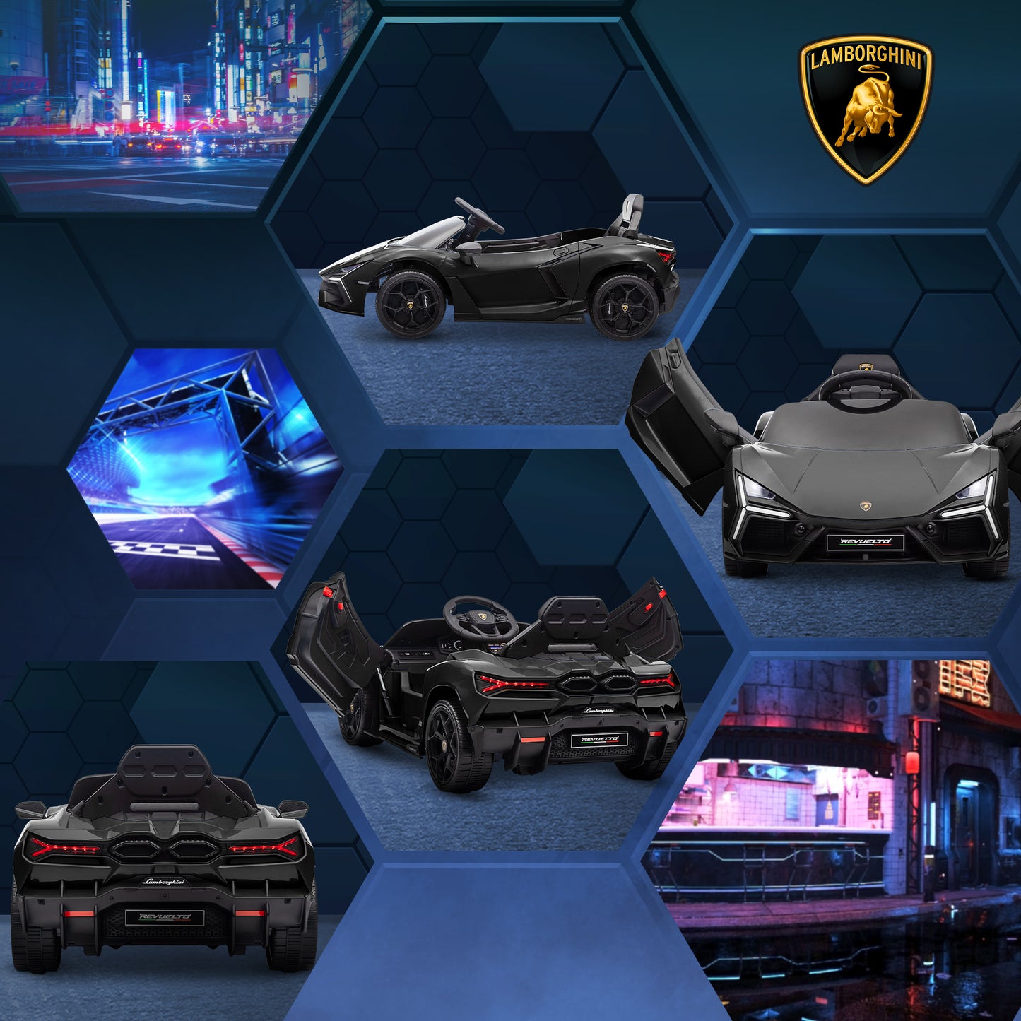 Lamborghini Revuelto Licensed 12V Ride on Car w/ Butterfly Doors Training Wheels, Suspension, Remote Control Black