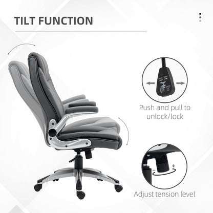 Executive Faux Leather Office Chair | High Back | Headrest | High Arms | Thick Padding | Rocking Function | 360° Swivel | 5 Wheels | Height Adjustable 113-121cm | 135kg | Dark Grey