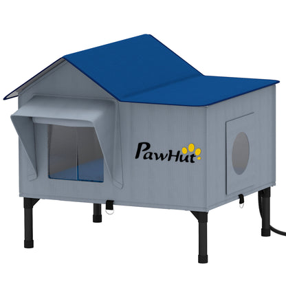 Heated Outdoor Cat House with 34W 230V Heating Pad | 5-Layer Insulation | PU Waterproof Shell | 5cm Elevated Base | Lock-Free Escape Door | 51x41x55cm | Up to 2 Cats | Light Grey