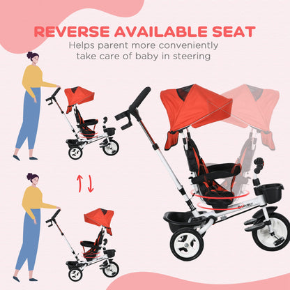 HOMCOM Metal Frame 4 in 1 Baby Push Tricycle with Parent Handle for 1-5 Years Old, Red