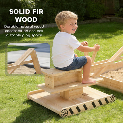 Wooden Sand Pit with Digger & 360° Swivel Seat – 200kg Sand Capacity, Fabric Liner, Solid Fir Wood, For Garden, Ages 3–6