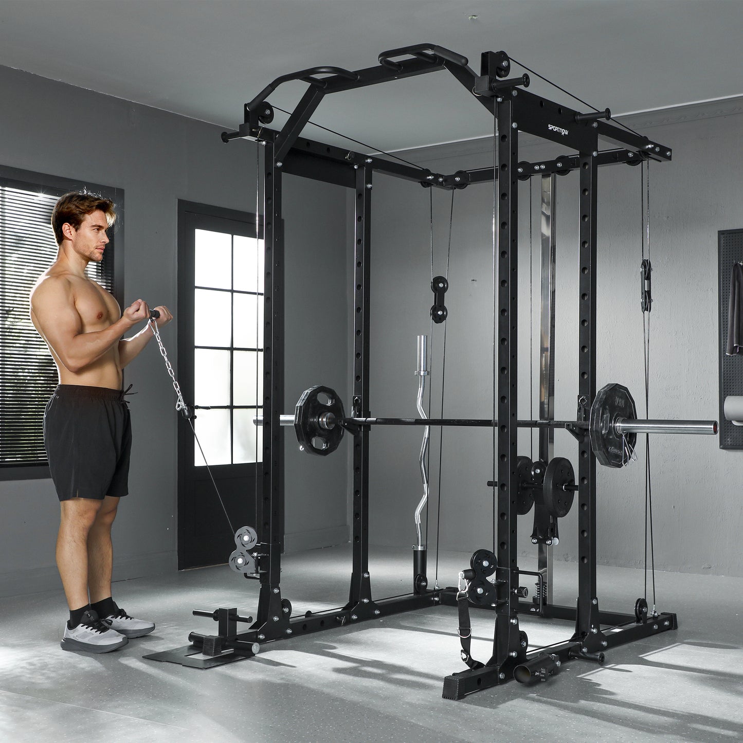 SPORTNOW Cable Crossover Machine, with Lat-Pull Down System