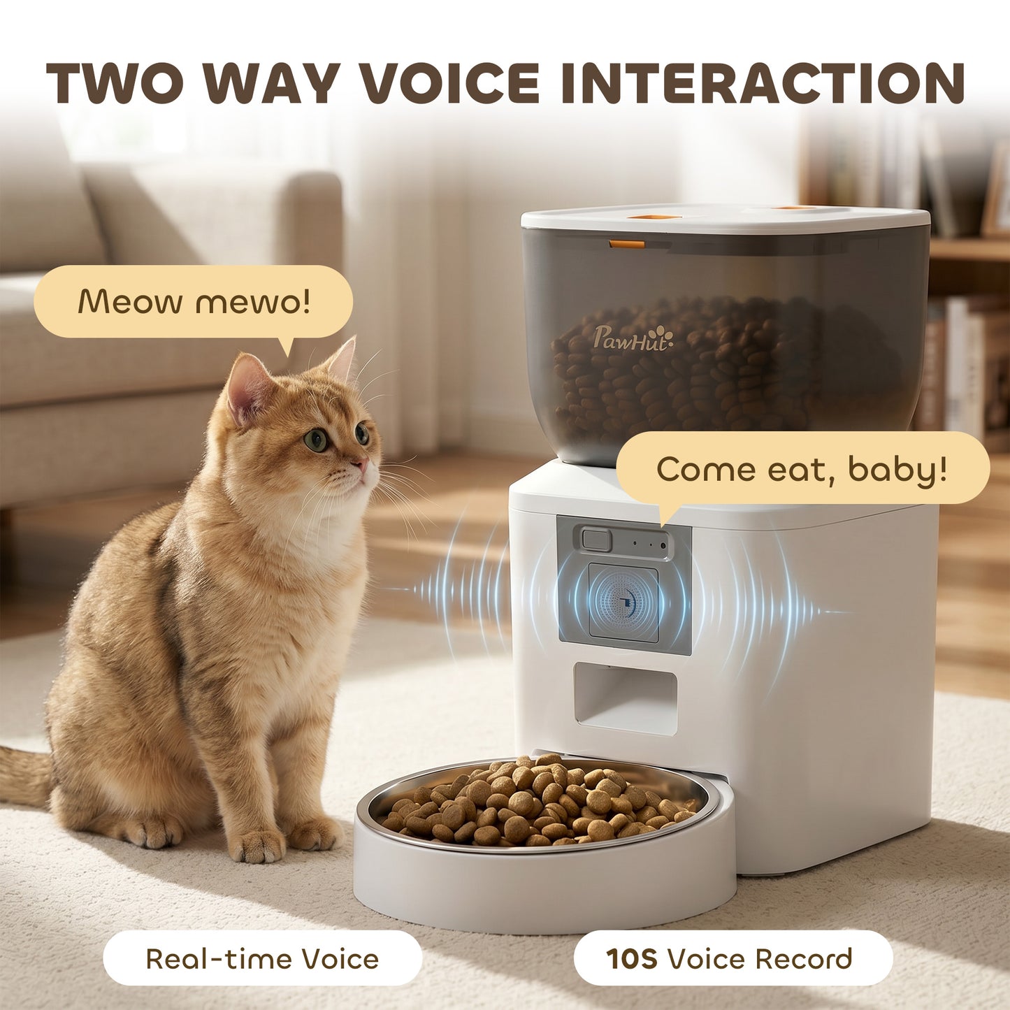 Automatic Pet Feeder with Camera | 2.4G WiFi App Control | 2-Way Audio | Night Vision | Anti-Clog | 4L / 16 Cup Tank | Dual Power | Cats & Dogs up to 15kg | White