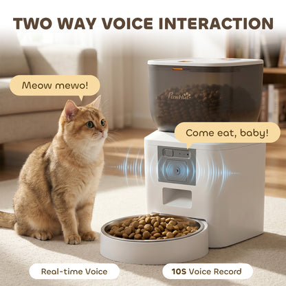Automatic Pet Feeder with Camera | 2.4G WiFi App Control | 2-Way Audio | Night Vision | Anti-Clog | 4L / 16 Cup Tank | Dual Power | Cats & Dogs up to 15kg | White
