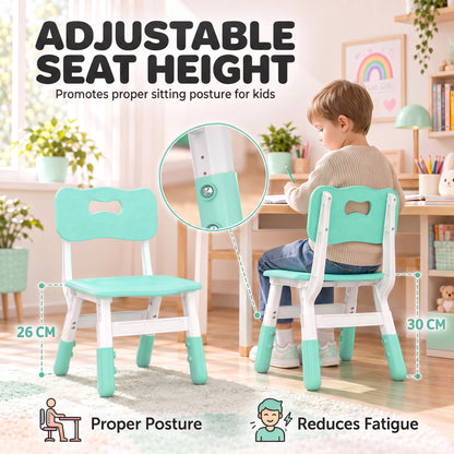 AIYAPLAY Kids Desk Chairs Set of 2 | Green & White | 3-Level Adjustable Seat Height 26–30cm | Backrests & PP Construction | Ages 18 Months–8 Years