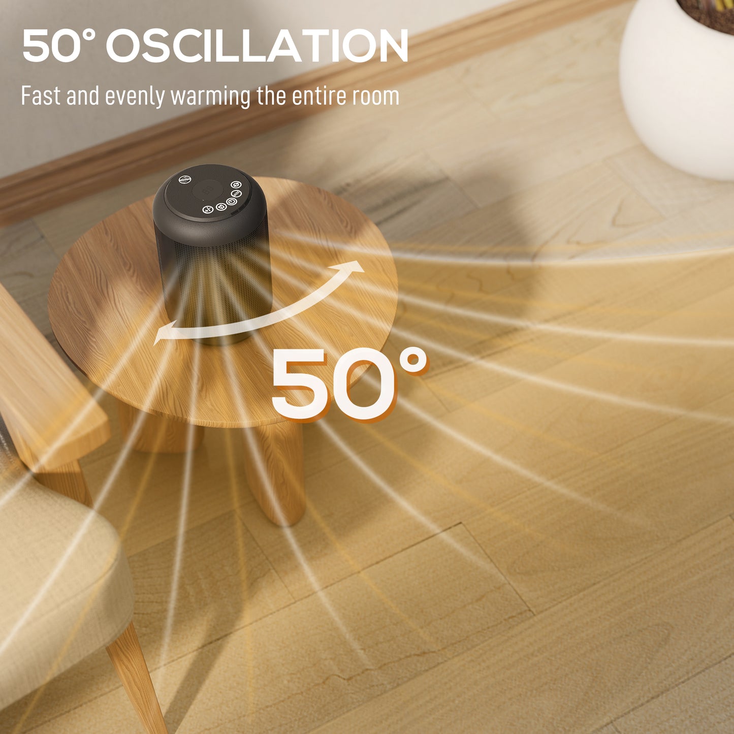 1500W Ceramic Electric Heater with Fan, Timer, Oscillation - Black