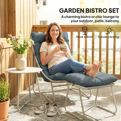 3 Piece Garden Bistro Set | Chair, Footstool & Table | Teslin Mesh Seat | Removable Cushions | Steel Frame | All Season | Dark Grey