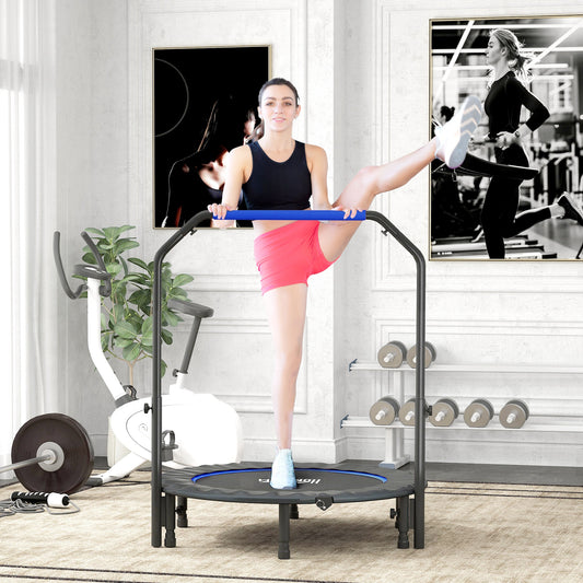 45" Foldable Mini Fitness Trampoline, with Adjustable Foam Handle, Blue / Orange / Pink
