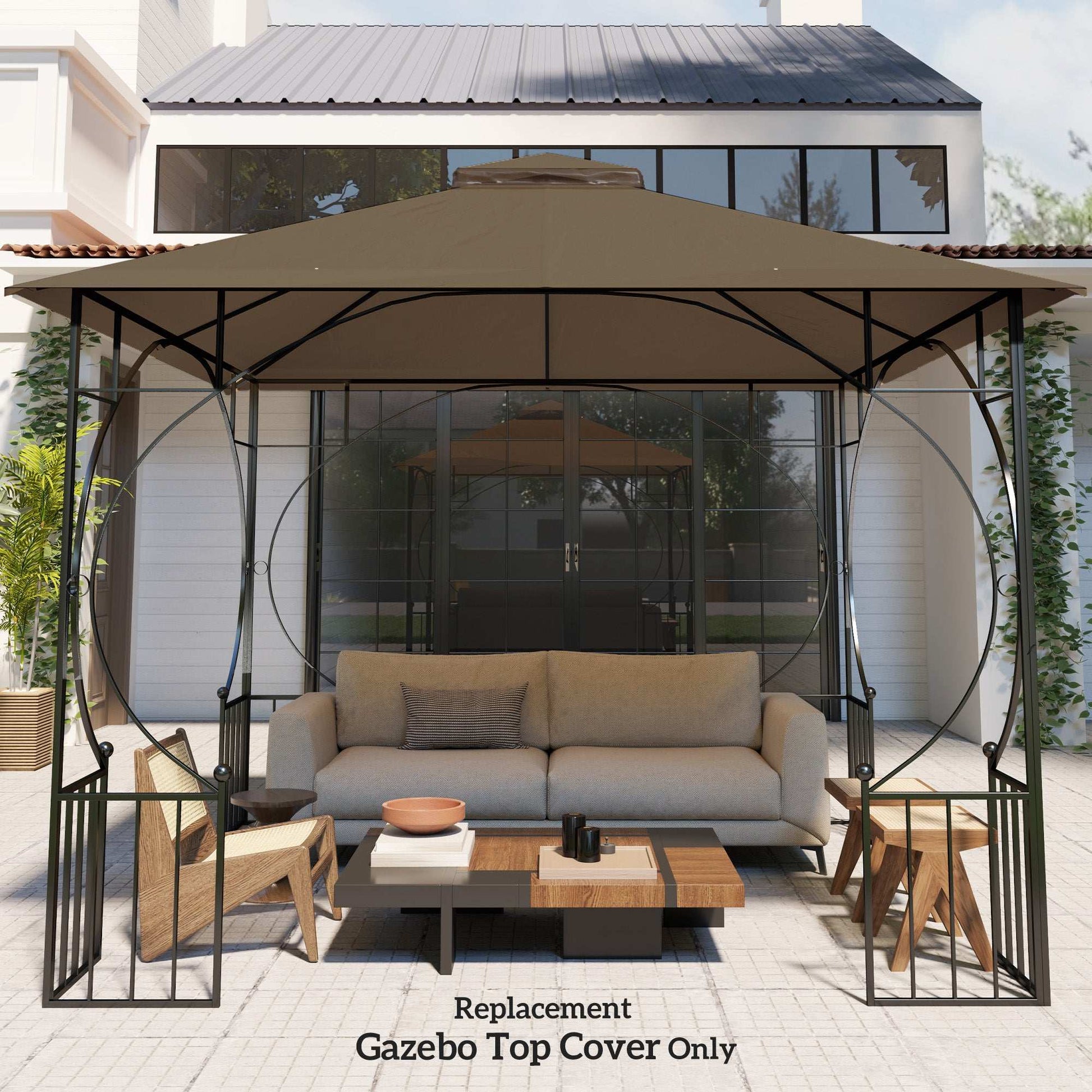 Outsunny 3x3(m) Replacement Gazebo Canopy, Double Tier Roof Top for Garden, Patio, Outdoor, Khaki (TOP ONLY)