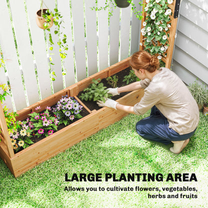 Fir Wood Garden Raised Bed with Double Trellis & Hanging Rails | 171x39cm Planting Bed | 4 Drainage Holes | 10kg Trellis Capacity | 196x44x181cm | Natural Wood Finish