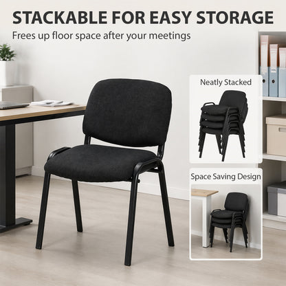 Stackable Office Reception Chairs Set of 4 | Black Padded Meeting Chairs | Steel Frame | 120kg Capacity