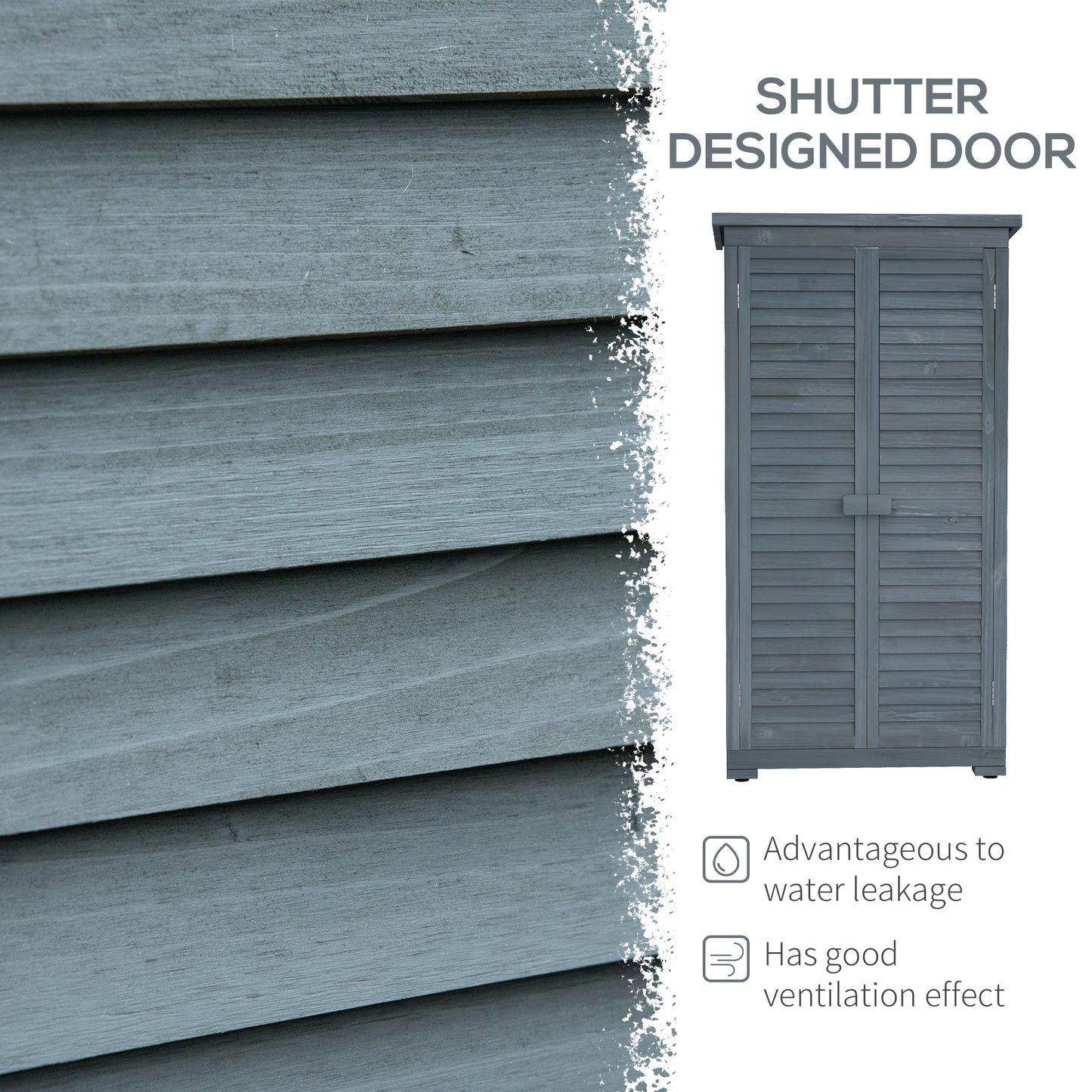 Outsunny Wooden Small Shed, Garden Storage Shed with 3 Shelves, Asphalt Roof and Shutter Doors, Grey